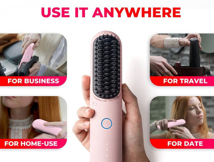 Mini peigne cheveux à lisser chauffant sans fil (3 températures réglable) - SamaShop