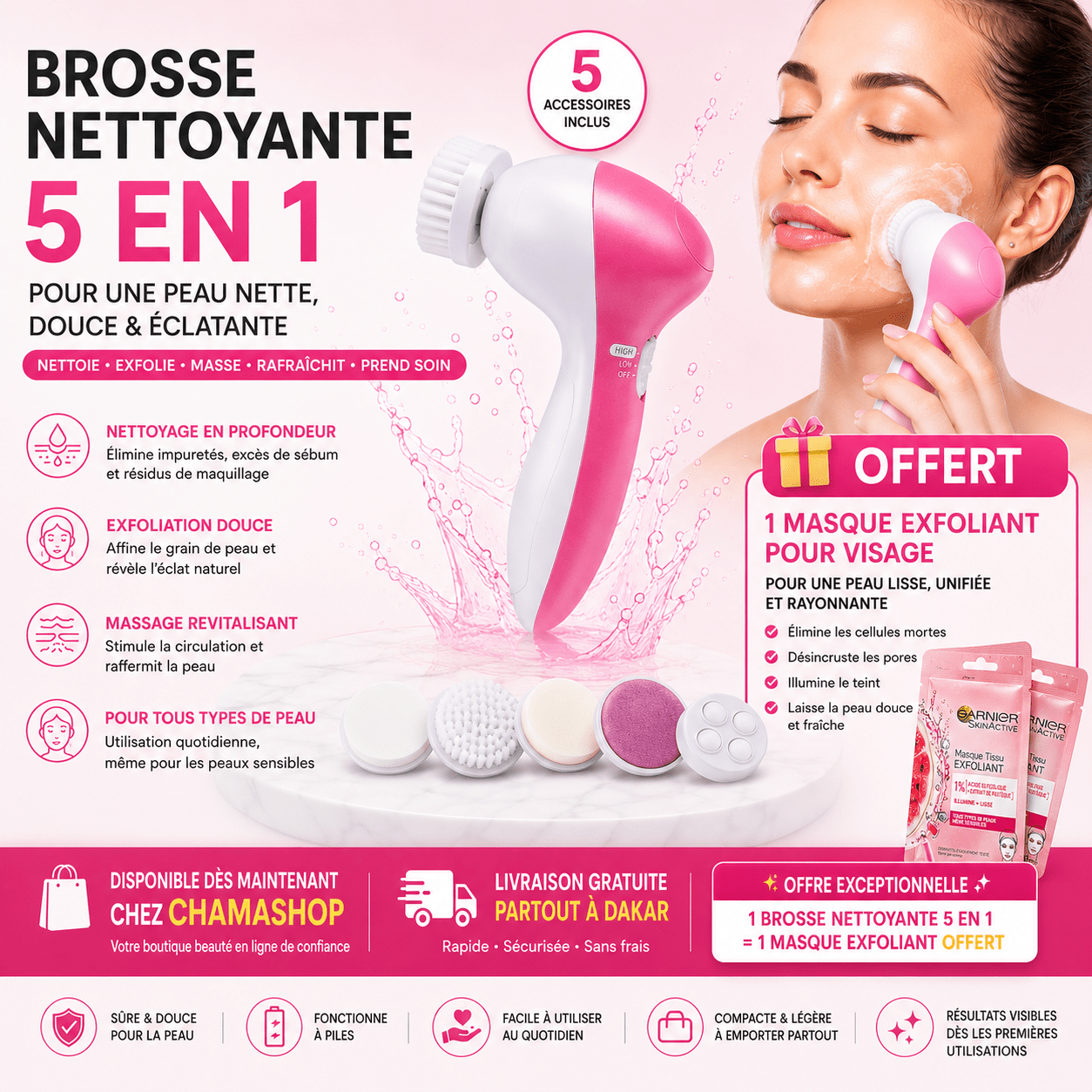 Brosse nettoyante pour ( un masque exfoliant offert) - SamaShop